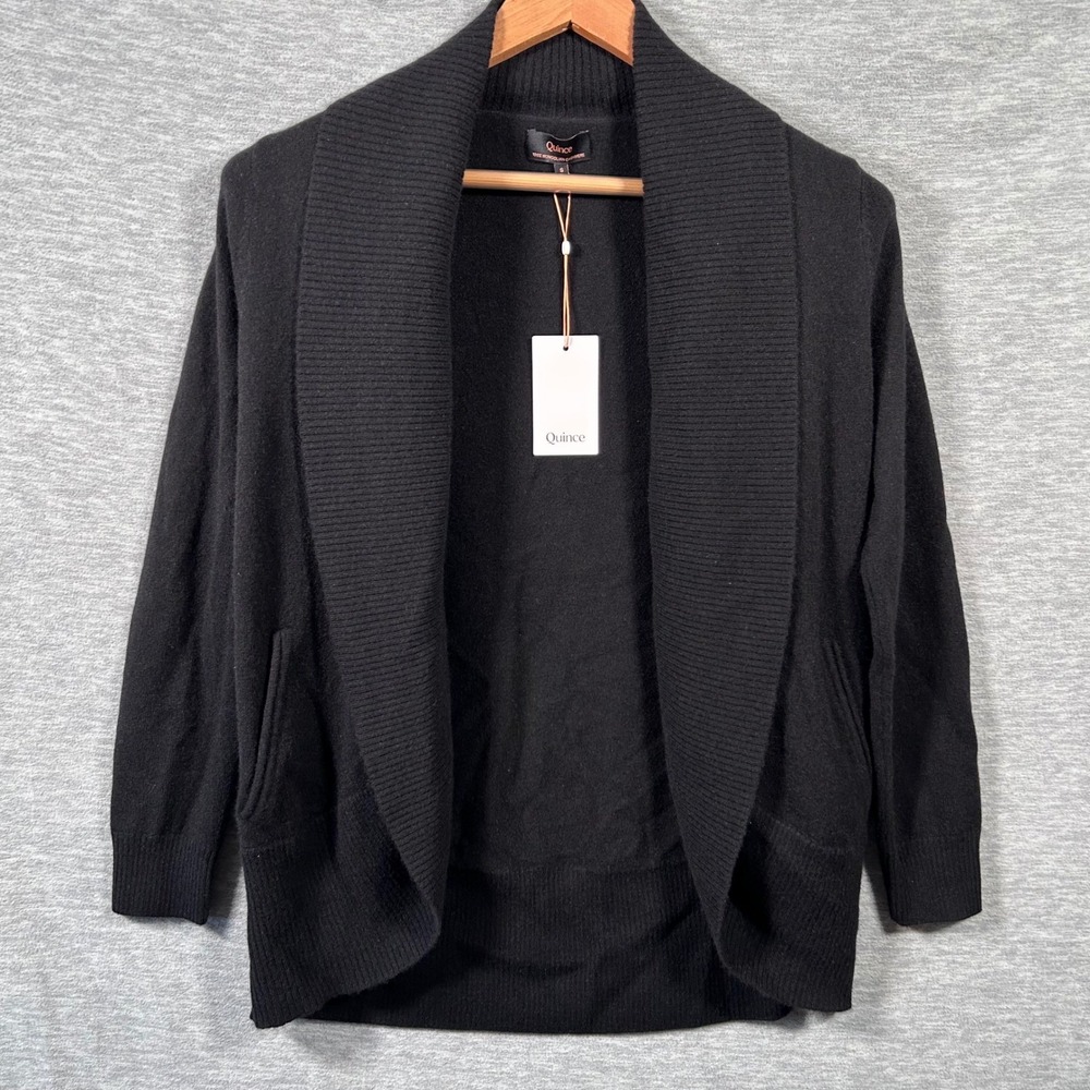 Quince Mongolian Cashmere Open Cardigan Womens S Black Shawl Collar NWT - Picture 2 of 8